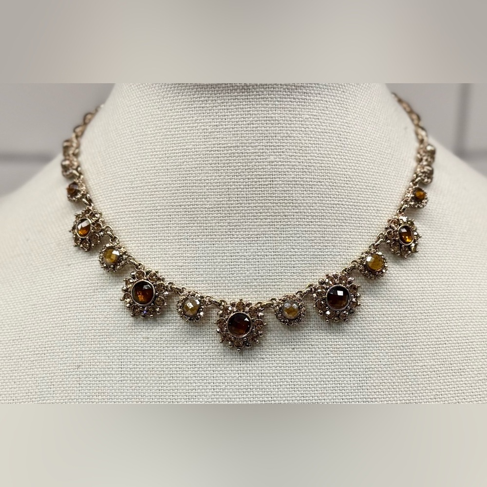 Liz Claiborne Gold Tone Amber Crystal Necklace 15–17”